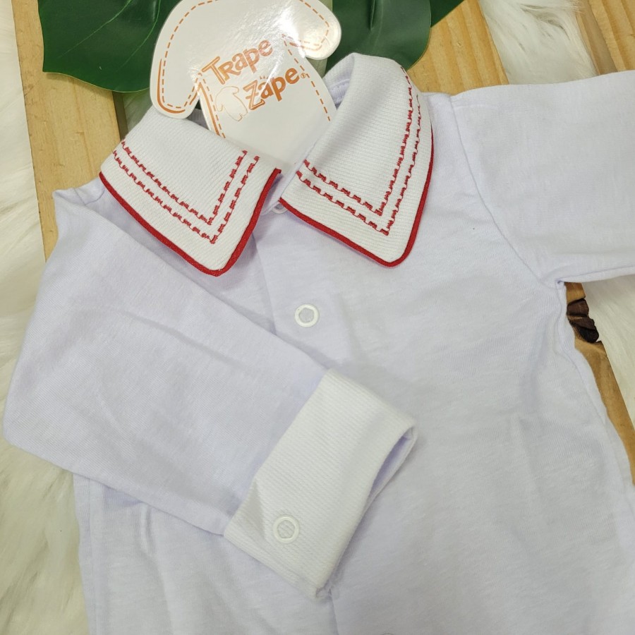 body branco com gola bordado pontilhado vermelho